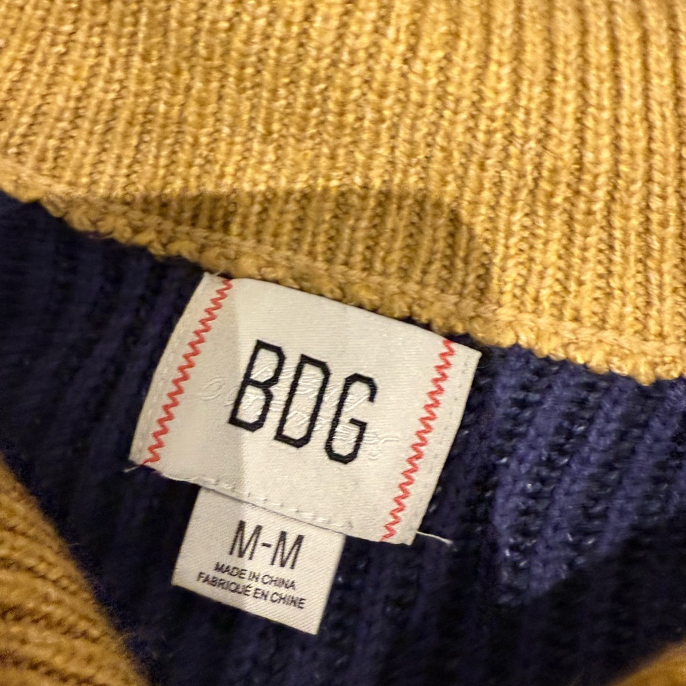 BDG women’s cropped Navy and Mustard Crewneck Sweater